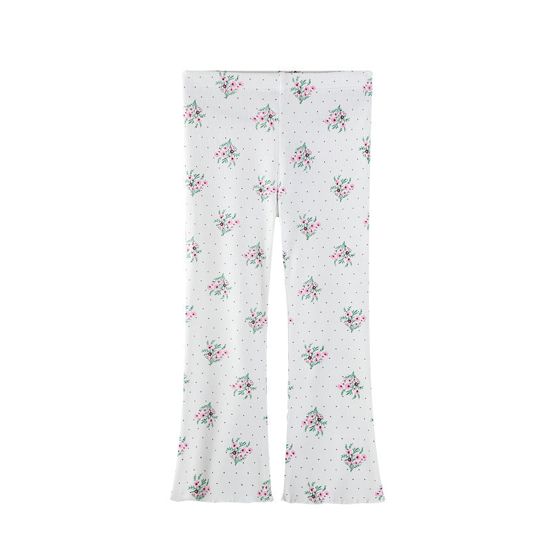 Kids Floral Wide-Leg Cotton Pants for Girls