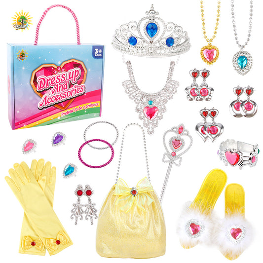 Princess Crown Necklace Set with Wand, Crystal Shoes, and Accessories