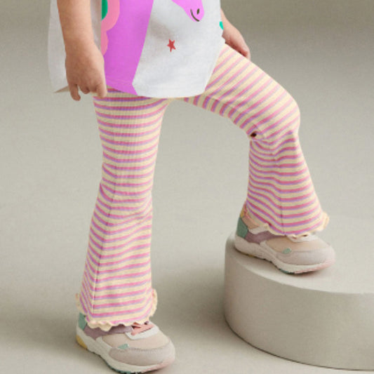 Floral Wide-Leg Knit Cotton Pants for Little Girls