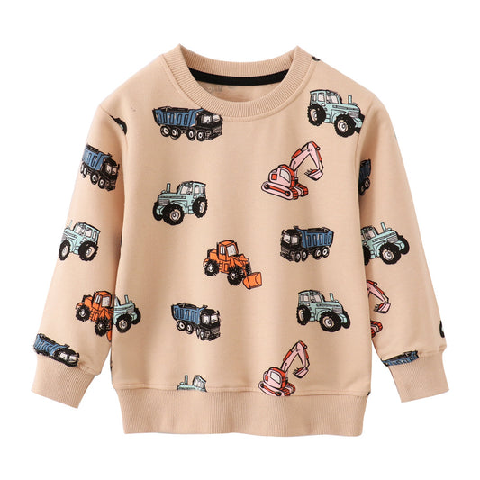 Cartoon Print Long Sleeve Kids Sweatshirt Cotton Casual Top