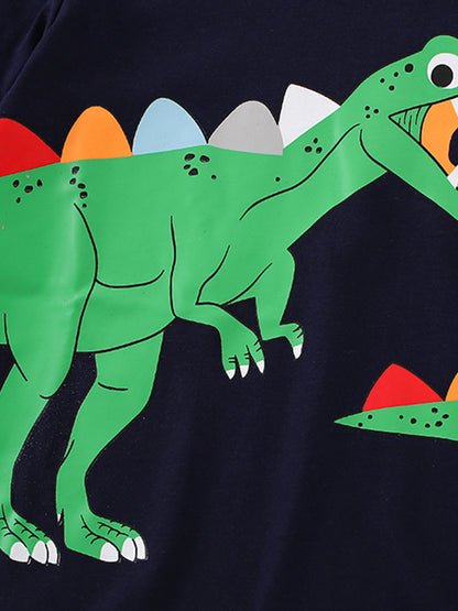 Kids Cartoon Dinosaur Short Sleeve T-Shirt Cotton Casual Top