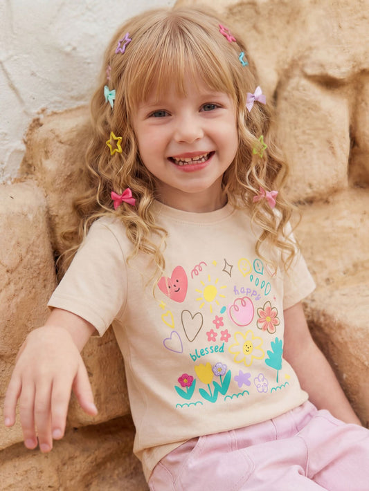 Summer Girl's Short Sleeve T-Shirt Floral Print Casual Top