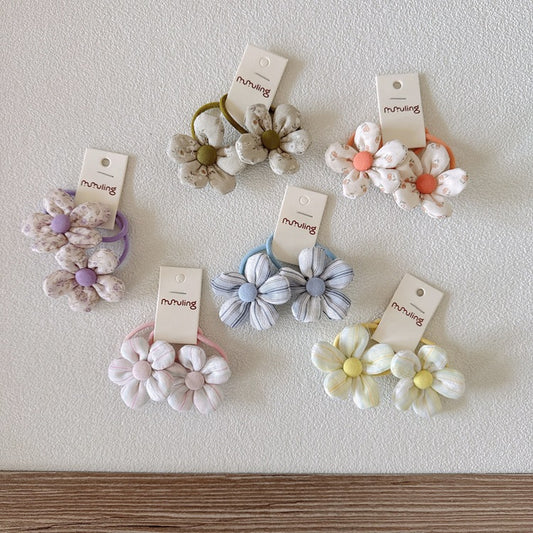 Pastel Flower Hair Ties for Kids - Handmade Cotton Hair Accessories