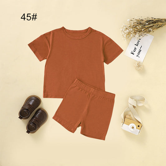 Bamboo Fiber Short-Sleeve Baby Outfit Set for Children 0-4 Years