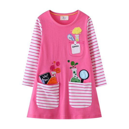 Cartoon Long Sleeve Dress for Girls - Cotton Princess Dress