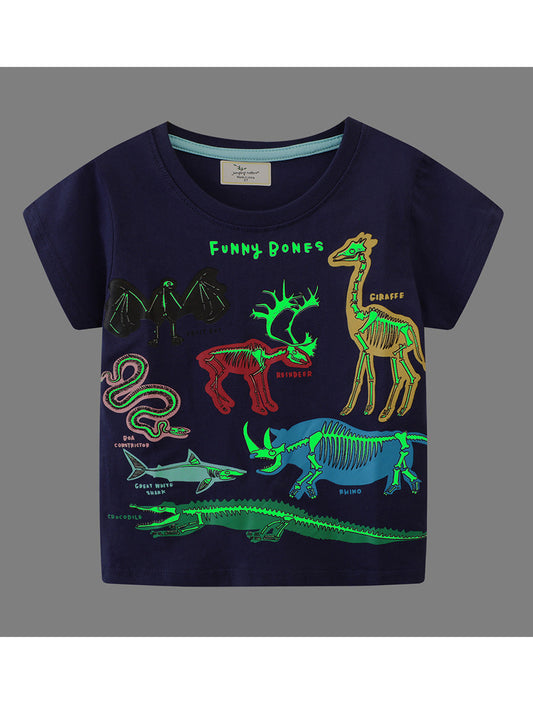 Glow In The Dark Animal Print Kids T-Shirt Casual Cotton Tee