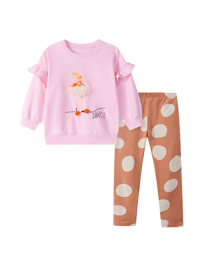 Girls Cartoon Print Cotton Two-Piece Set