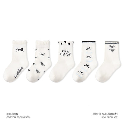 Kids Mid Calf Cotton Socks With Rabbit Lace Trim