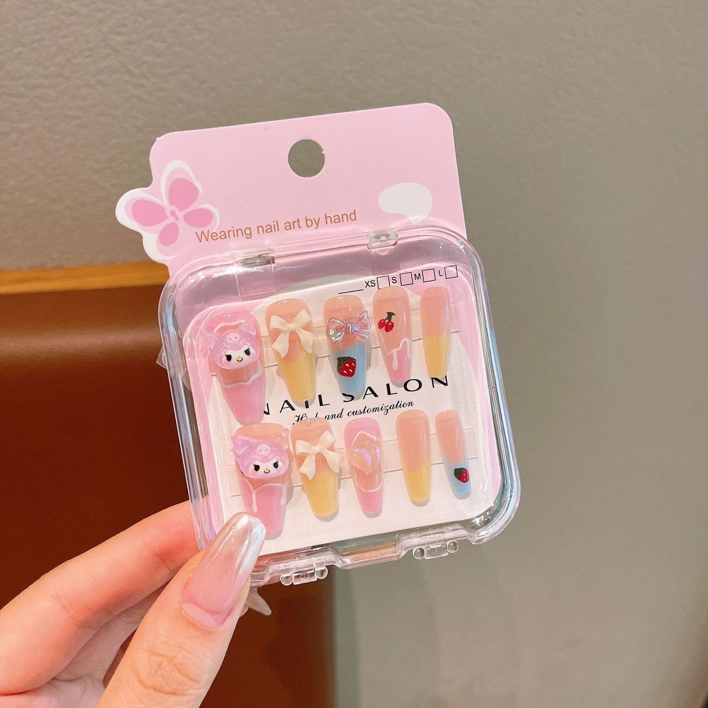 Cute Cartoon Long Nail Stickers with Heart Bow for Kids