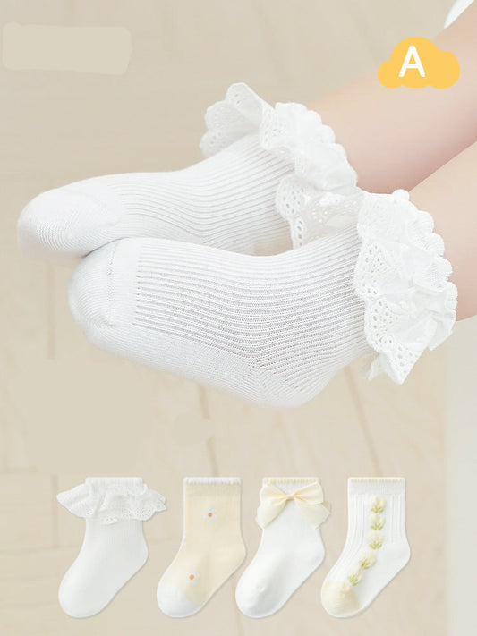 Baby Princess Socks With Lace And Bow | Cotton Mid-Calf Socks