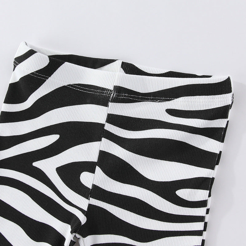 Girls' Zebra Print Flared Leggings Stylish Cotton Long Pants
