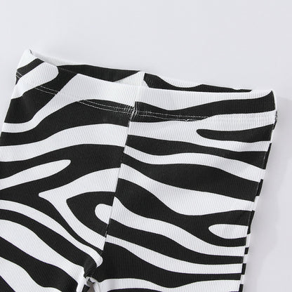 Girls' Zebra Print Flared Leggings Stylish Cotton Long Pants