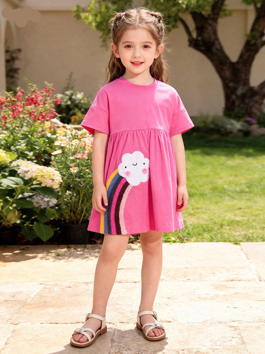 Cute Princess Dress for Girls Summer Short Sleeve Cotton Dress
