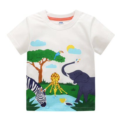 Little Bitty Boys' Summer T-Shirt Animal Cartoon Moisture-Wicking Casual Style