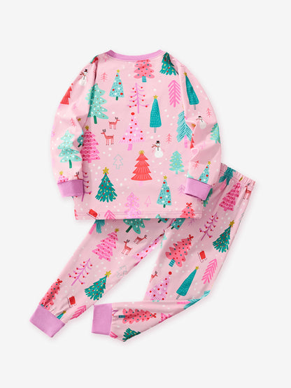 Cartoon Christmas Tree Print Milk Silk Pajama Set for Kids