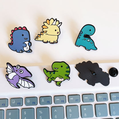 Cute Cartoon Dinosaur Brooches - Metal Pins for Students
