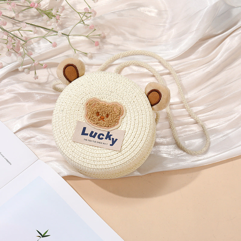 Cute Woven Straw Bag for Girls - Cartoon Design - Breathable Material - Casual Use