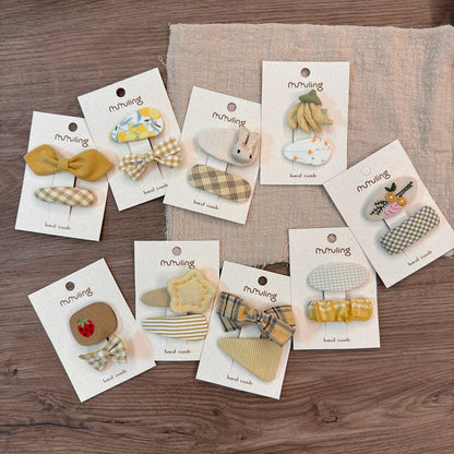 Children's Colorful Plaid Hair Clips with Bunny and Star Designs