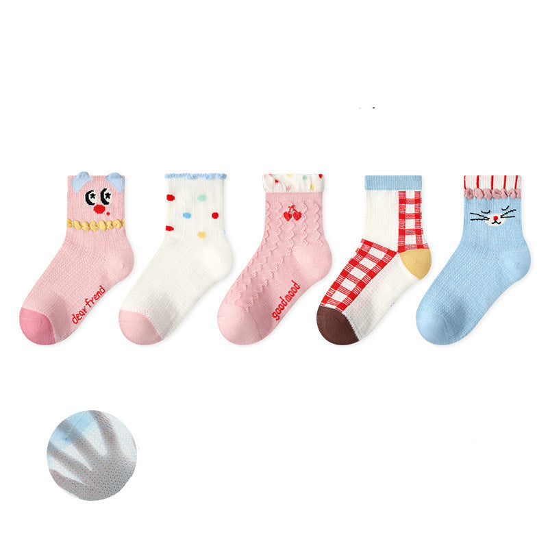 Kids Mesh Cotton Socks Cute Cartoon Breathable Everyday