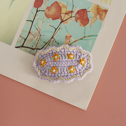 Floral Embroidered Hair Clips Handmade Yarn Accessories for Women