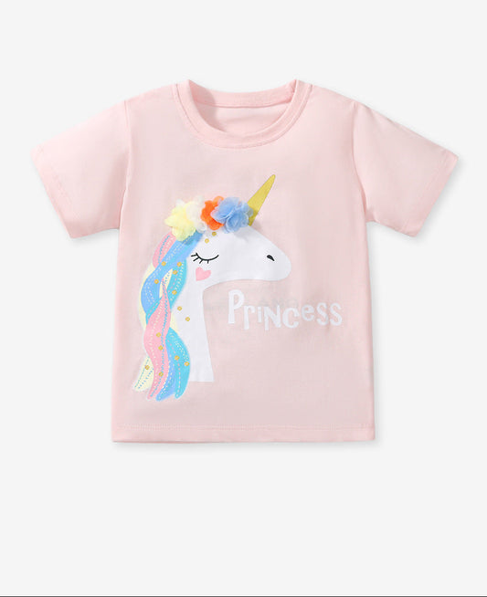 Girl's T-Shirt Cartoon Floral Cotton Short Sleeve