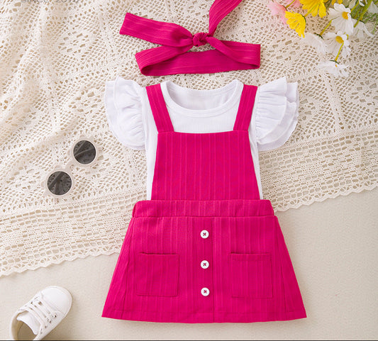 Girls' 3-Piece Set with Sleeveless Top, Bib Pants and Accessories