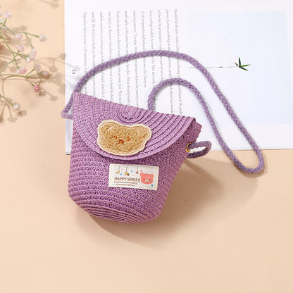 Cute Summer Children's Crossbody Woven Bag with Animal Patterns
