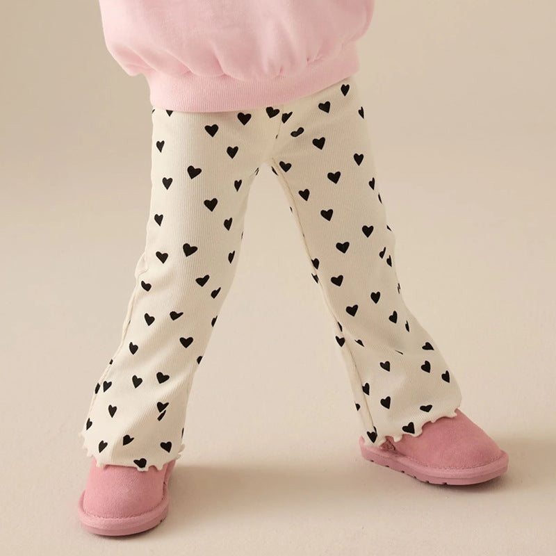 Stylish Kids Wide Leg Trousers With Heart Pattern
