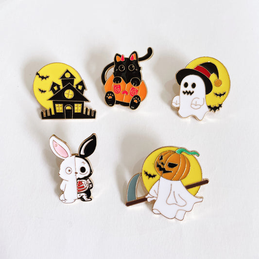Halloween Cute Ghost Pumpkin Metal Badge Brooch