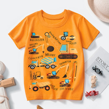 Cute Cartoon Crane Print Cotton T-Shirt for Boys