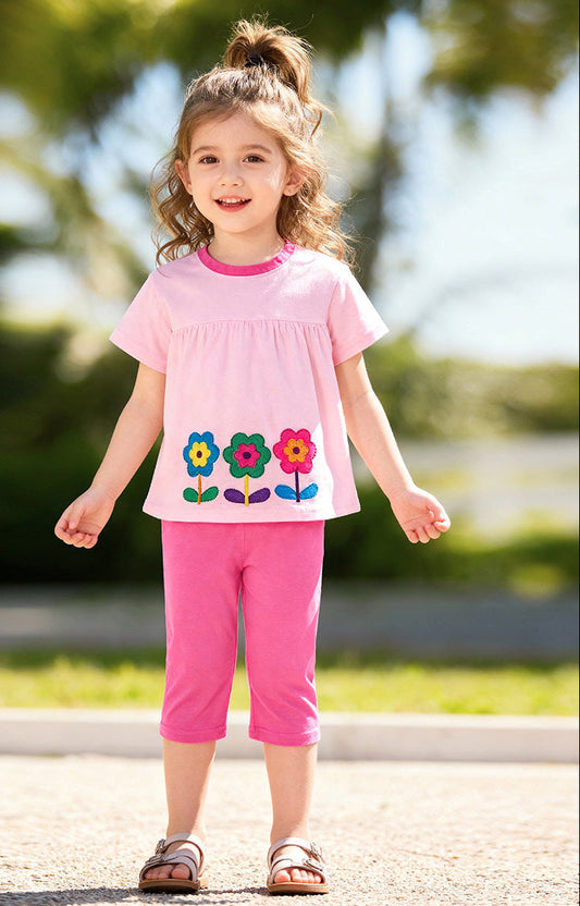 Adorable Floral Cotton Kids Outfit Summer Casual Set
