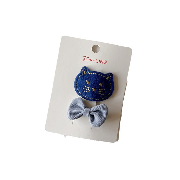 Cute Blue Cat Bow Hair Clips Fabric Accessories for Kids