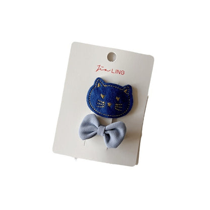 Cute Blue Cat Bow Hair Clips Fabric Accessories for Kids