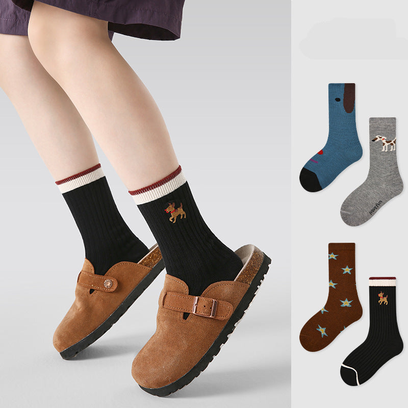 Kids Socks Puppy Cartoon Breathable Cotton Mid Calf