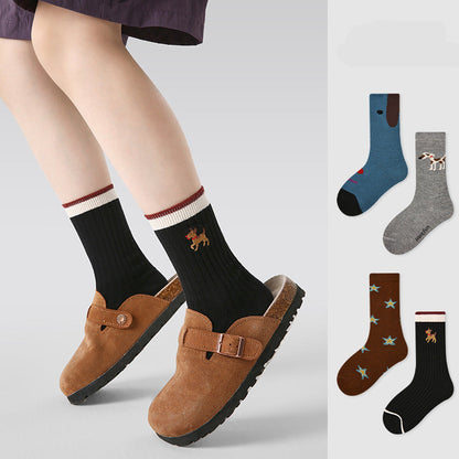Kids Socks Puppy Cartoon Breathable Cotton Mid Calf