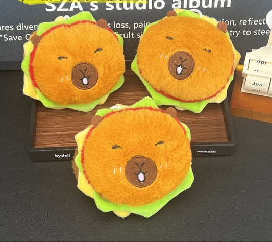 Cute Capybara Burger Plush Toy Keychain with Squeaker