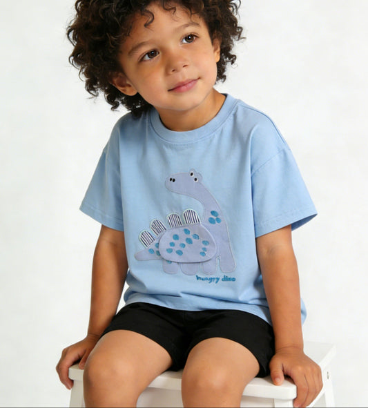 Fashionable Cartoon Dinosaur Embroidered Short Sleeve T-Shirt for Kids