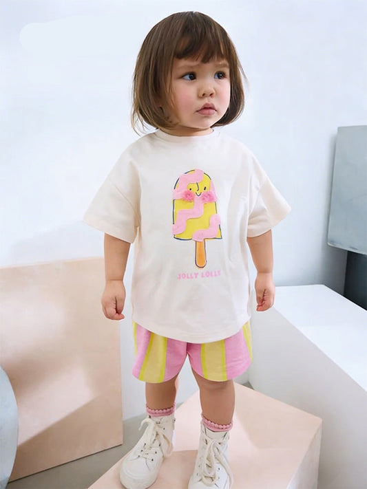 Cute Girl's Two-Piece Summer Outfit T-Shirt and Shorts Set