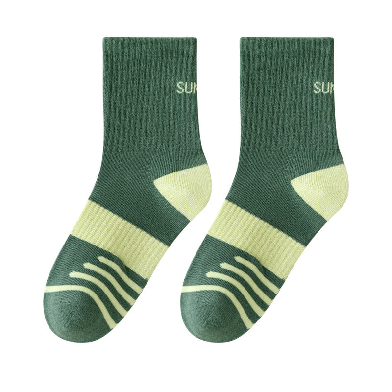 Mid-Calf Kids Socks with Cartoon Letters - Breathable Cotton for Boys and Girls