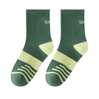 Mid-Calf Kids Socks with Cartoon Letters - Breathable Cotton for Boys and Girls