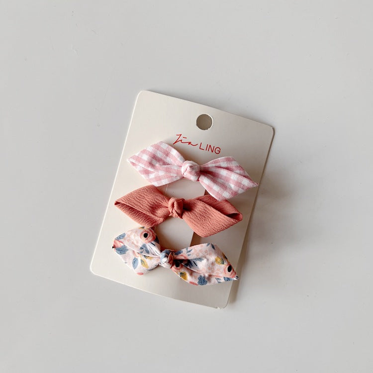 Children's Fabric Hair Clips Floral Bow Set