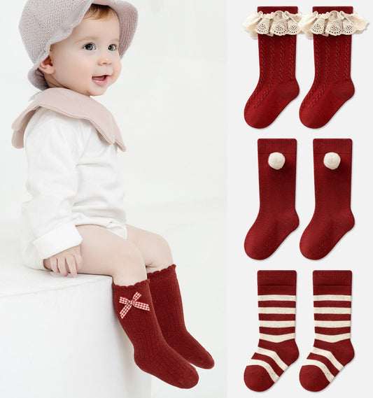 Red Lace Bow Princess Socks for Girls