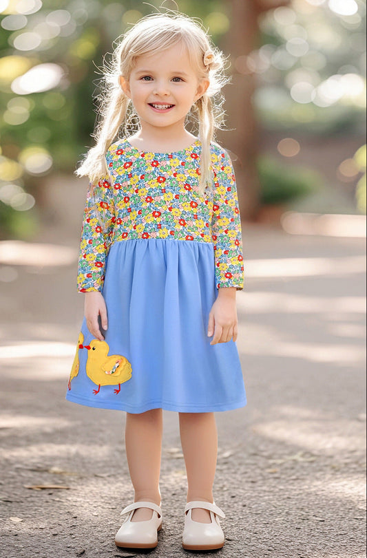Girls' Cotton Princess Dress with Cute Cartoon Patterns