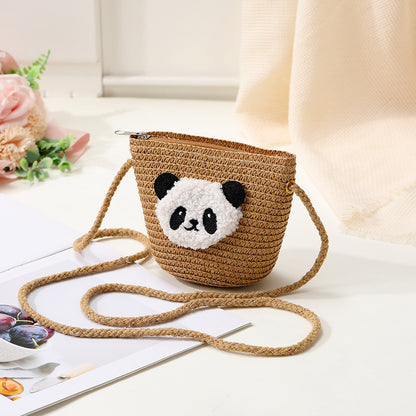 Mini Cute Panda Woven Straw Bag for Women