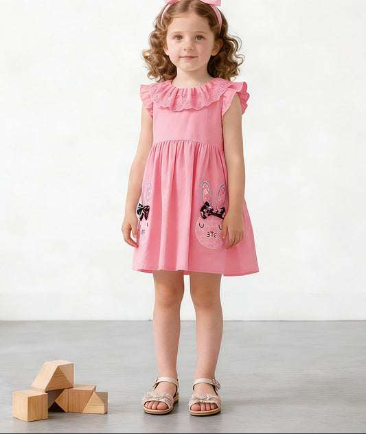 Girls' Casual Princess Dress Soft Cotton Short Sleeve