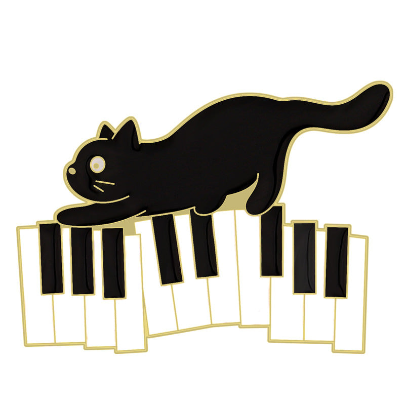 Cool Cartoon Black Cat Piano Brooch Cute Animal Lapel Pin