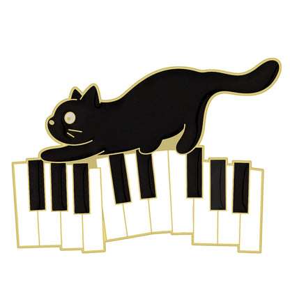 Cool Cartoon Black Cat Piano Brooch Cute Animal Lapel Pin