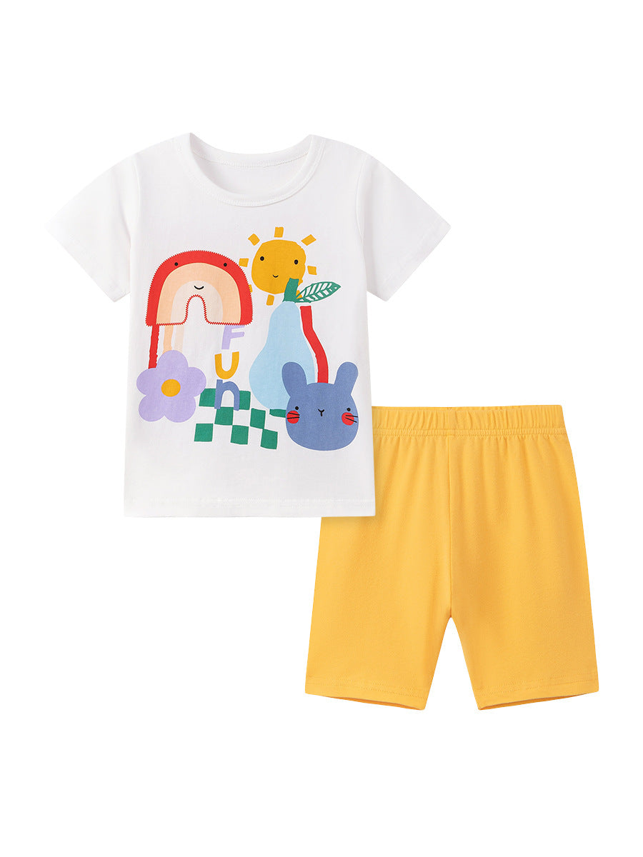 Cartoon Print Cotton T-Shirt and Shorts Set for Girls