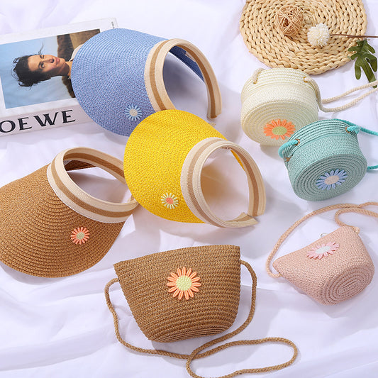 Kids' Mini Woven Beach Bag Set With Sun Hat
