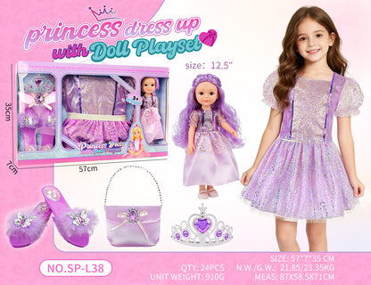 Princess Doll Dress-Up Playset - 32cm Rubber Doll Toy